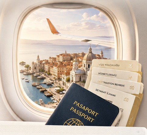 Uçak penceresinden Avrupa kıyı şehri görünümü
